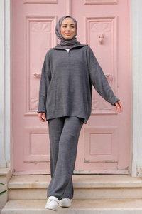 FERMUAR DETAYLI TRIKO TAKIM  Gri