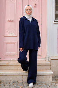 FERMUAR DETAYLI TRIKO TAKIM  Lacivert