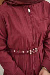 Fermuarlı Cep Detay Kemer Bağlamalı Etekli Takım Bordo