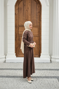 Fermuarlı Cep Detay Kemer Bağlamalı Etekli Takım Açık Kahve