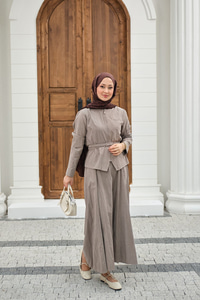 Fermuarlı Cep Detay Kemer Bağlamalı Etekli Takım Taş