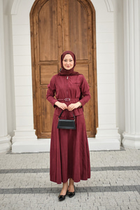 Fermuarlı Cep Detay Kemer Bağlamalı Etekli Takım Bordo