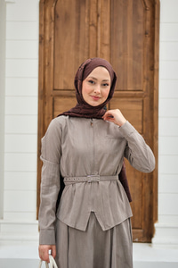 Fermuarlı Cep Detay Kemer Bağlamalı Etekli Takım Taş