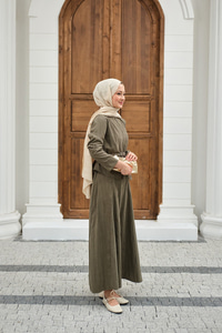 Fermuarlı Cep Detay Kemer Bağlamalı Etekli Takım Haki Yeşil