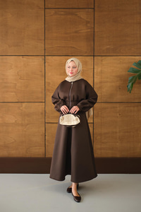 Fermuarlı Etekli Takım Kahverengi