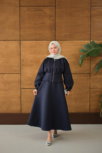 Fermuarlı Etekli Takım Lacivert