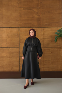 Fermuarlı Etekli Takım Siyah