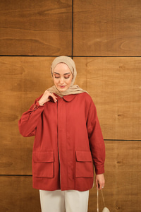 Fermuarlı Gabardin Ceket Kiremit