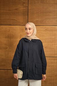 Fermuarlı Gabardin Ceket Lacivert