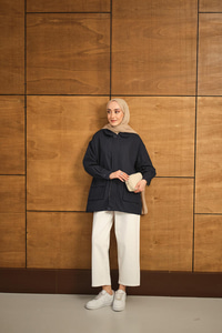 Fermuarlı Gabardin Ceket Lacivert