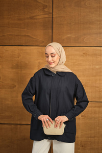 Fermuarlı Gabardin Ceket Lacivert