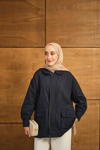 Fermuarlı Gabardin Ceket Lacivert