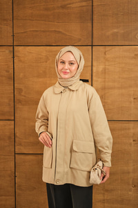 Fermuarlı Gabardin Ceket Taş