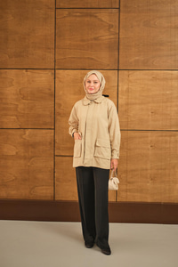 Fermuarlı Gabardin Ceket Taş