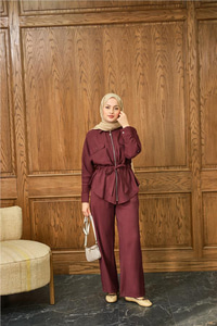 Fermuarlı İkili Takım Bordo