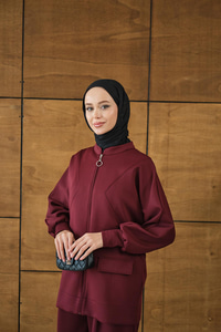 Fermuarlı İkili Takım Bordo