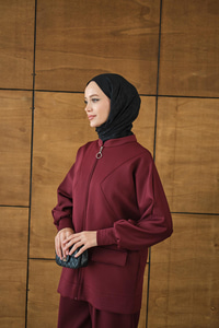 Fermuarlı İkili Takım Bordo