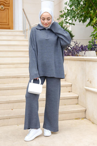 Fermuarlı İkili Takım Gri