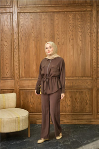 Fermuarlı İkili Takım Kahverengi