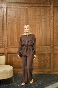 Fermuarlı İkili Takım Kahverengi