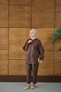 Fermuarlı İkili Takım Kahverengi