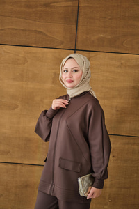 Fermuarlı İkili Takım Kahverengi