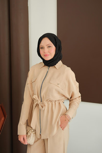 Fermuarlı İkili Takım Krem