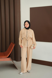 Fermuarlı İkili Takım Krem