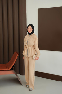 Fermuarlı İkili Takım Krem