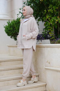 Fermuarlı İkili Takım Krem