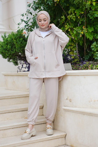 Fermuarlı İkili Takım Krem