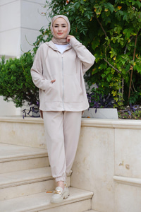 Fermuarlı İkili Takım Krem