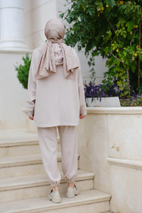 Fermuarlı İkili Takım Krem