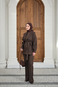 Fermuarlı Kot Takım Kahverengi