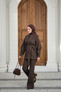 Fermuarlı Kot Takım Kahverengi