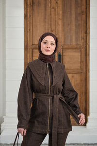 Fermuarlı Kot Takım Kahverengi