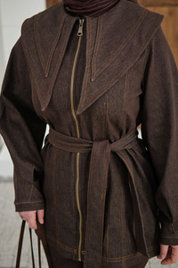 Fermuarlı Kot Takım Kahverengi