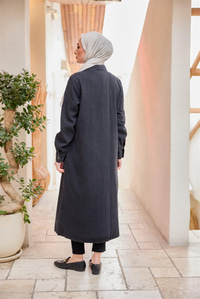 Fermuarlı Midi Boy Kot Ceket  Siyah