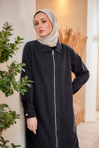 Fermuarlı Midi Boy Kot Ceket  Siyah