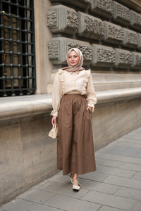 Fermuarlı Poplin Etek Kahverengi