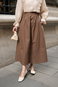 Fermuarlı Poplin Etek Kahverengi