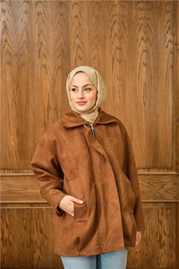 Fermuarlı Süet Ceket Kahverengi