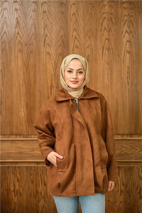 Fermuarlı Süet Ceket Kahverengi