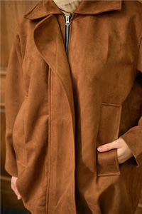 Fermuarlı Süet Ceket Kahverengi