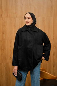 Fermuarlı Süet Ceket Siyah