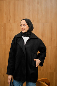 Fermuarlı Süet Ceket Siyah