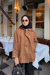 Fermuarlı Süet Ceket Taba