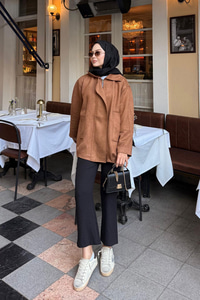 Fermuarlı Süet Ceket Taba