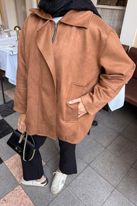 Fermuarlı Süet Ceket Taba