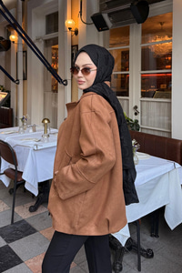 Fermuarlı Süet Ceket Taba